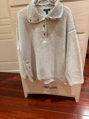 Chaps Cream Sherpa Snap-Front Pullover